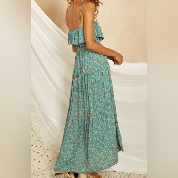 Green Floral Ruffles Boho Dress - Picture 4 of 7